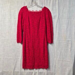 Adrianna Papell Red Lace Long Sleeve Scalloped Cocktail Dress Women’s 8 Elegant